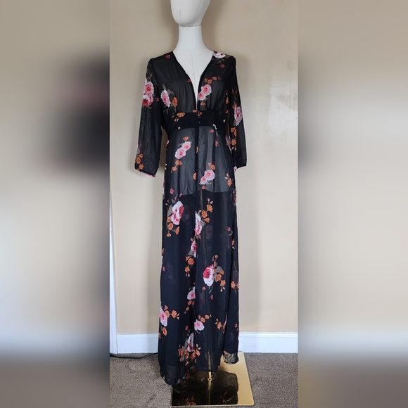 Black Floral Sheer Maxi Dress, Women's M - Picture 6 of 11